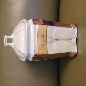 Vtg White Block Art Deco Sugar Lusterware Canister Germany